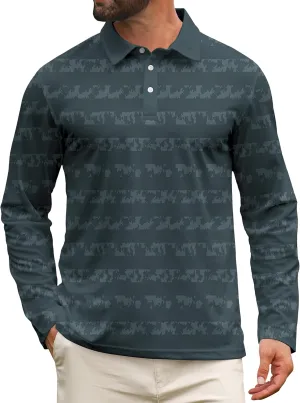 APTRO Long Sleeve Polo Shirts for Men Performance Golf Shirt Dry Fit Moisture Wicking Fashion Print T-Shirt