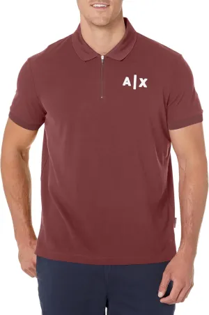 Armani Exchange Men's Regular Cotton Pique Classic Ax Logo Zip Polo