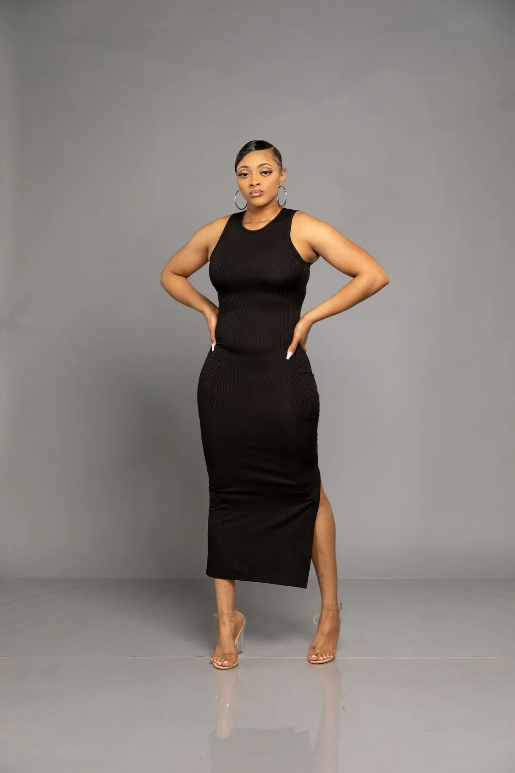 Ashley Snatched Midi Dress- Black
