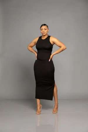 Ashley Snatched Midi Dress- Black