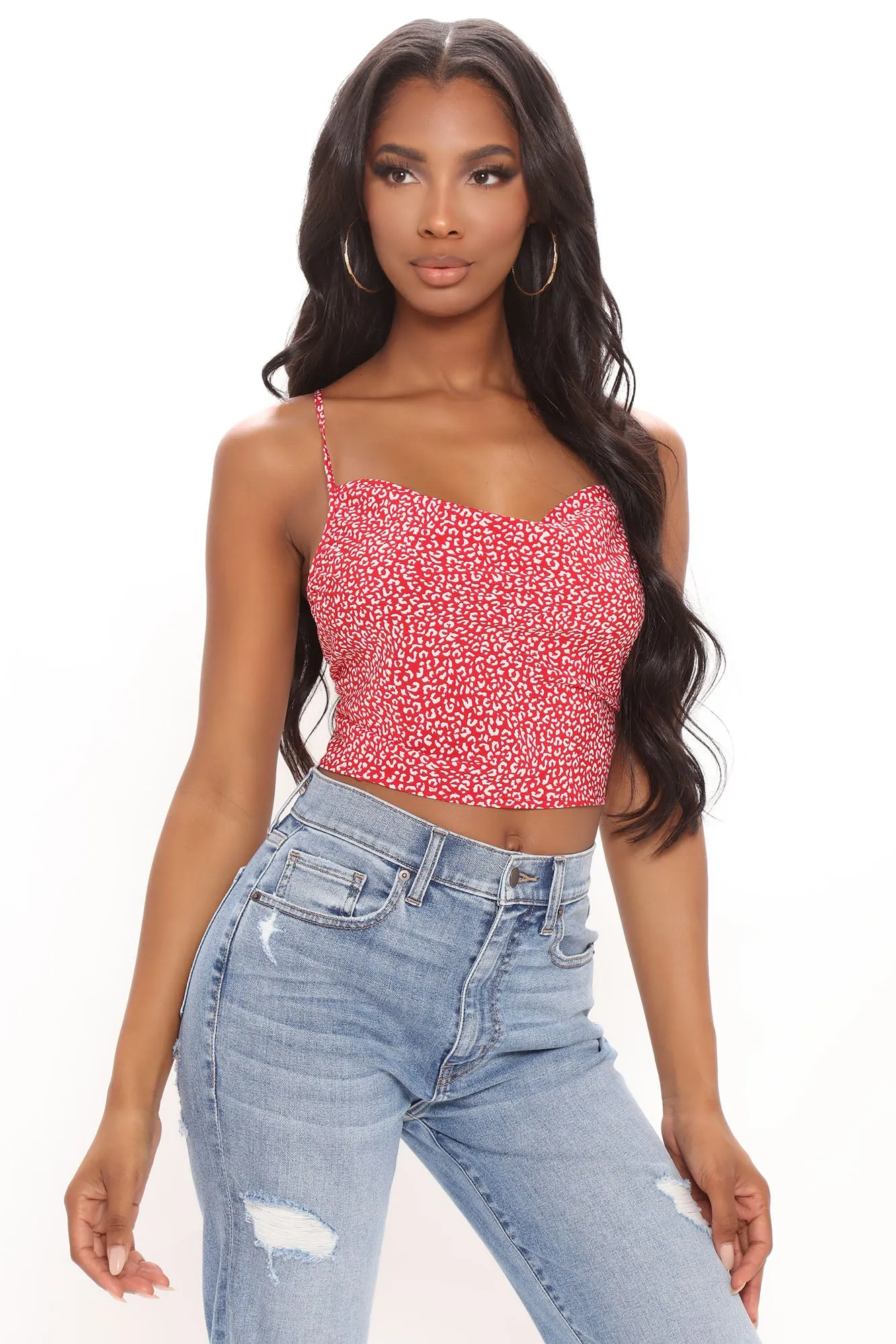 Ayla Lace Up Leopard Top - Red/combo