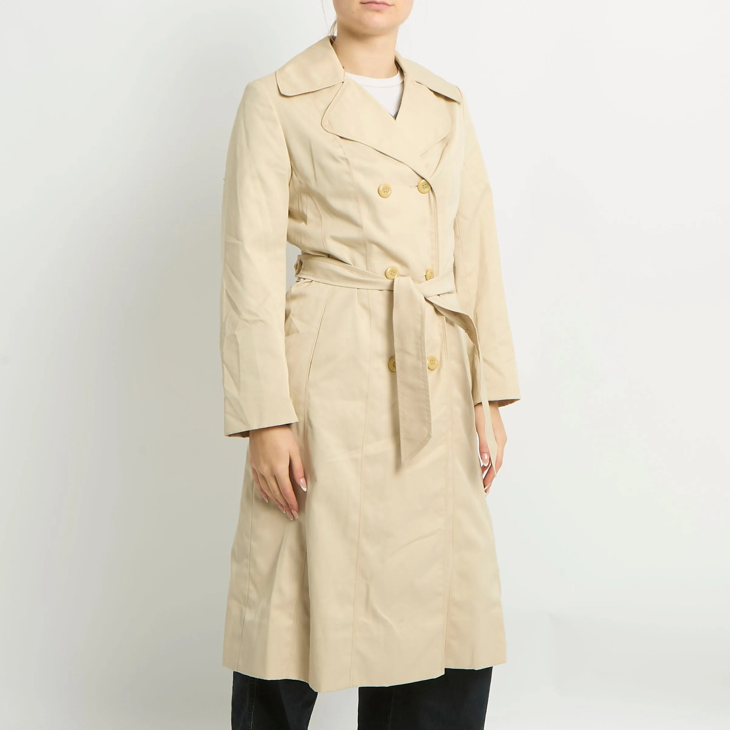 Beige Belted Long Trench Coat - UK 8