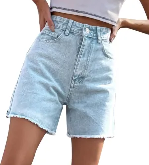 Bermuda Jean Shorts for Women High Waisted Trendy Stretchy Long Denim Shorts Straight Leg Cutoff Casual Pants w/Pocket