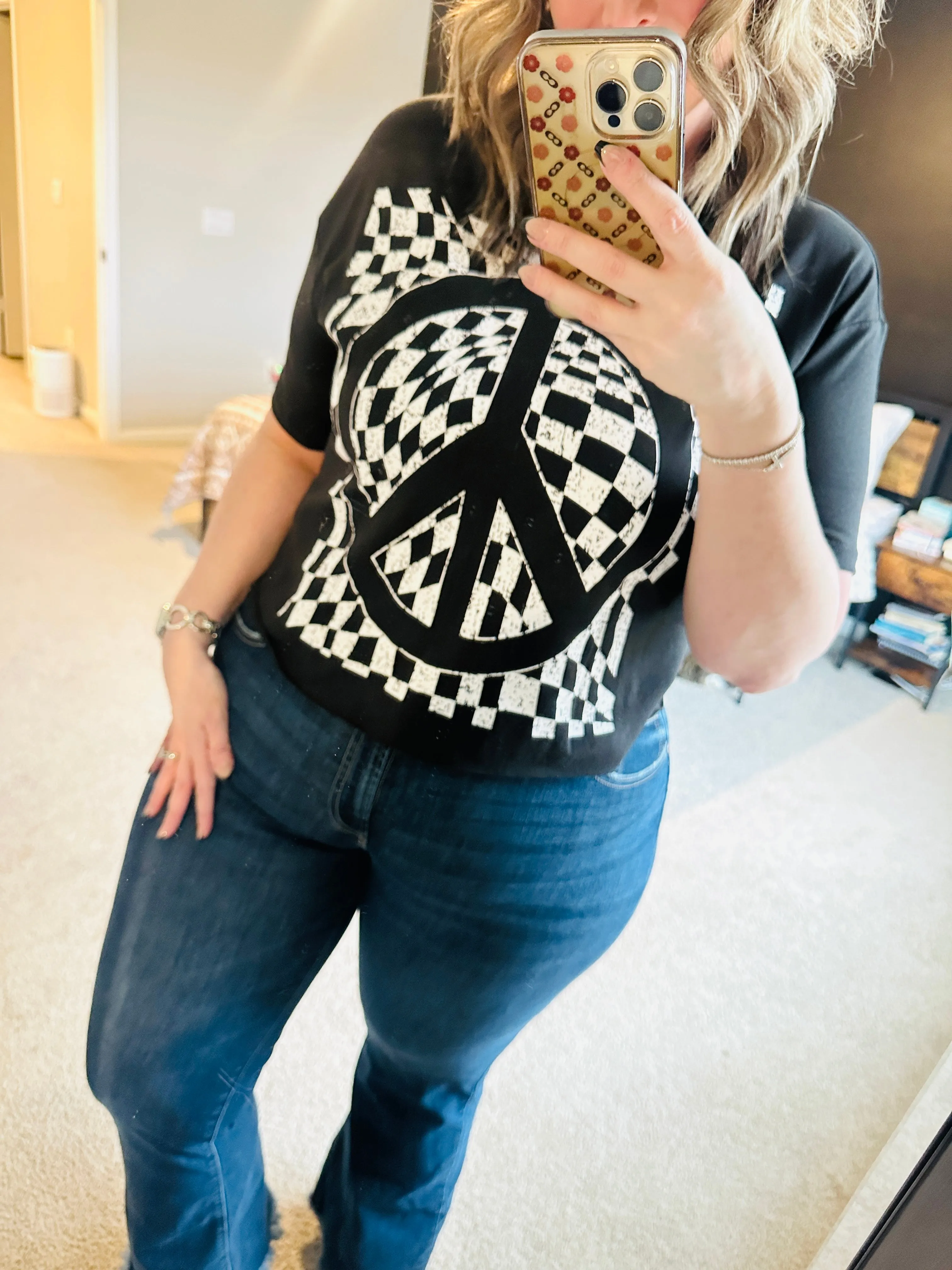 Black Check Peace Top