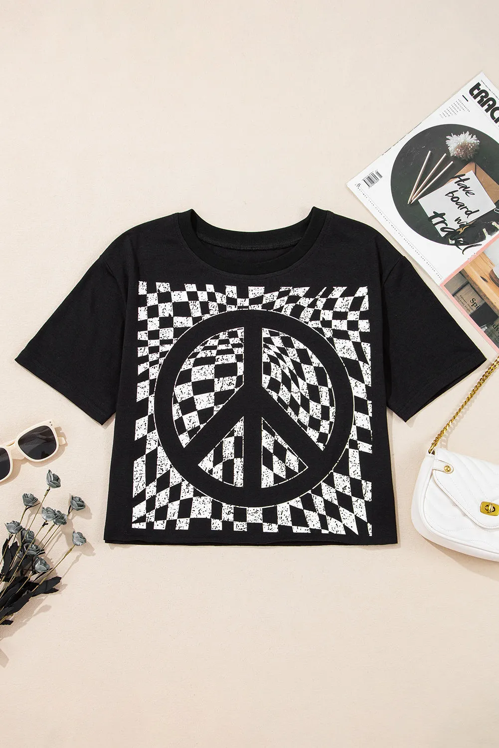 Black Check Peace Top