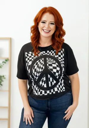 Black Check Peace Top
