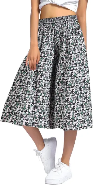 Casual Dress Pants for Women Loose Fit High Waisted Floral Print Pant Wide Leg Elastic Waist Trousers with Pockets