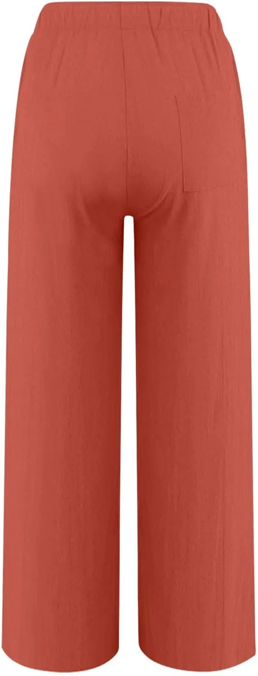 Casual Pants for Women, Wide Leg Cotton Linen Blend Breathable & Comfortable Trousers for Daily Wear, Office, Travel
