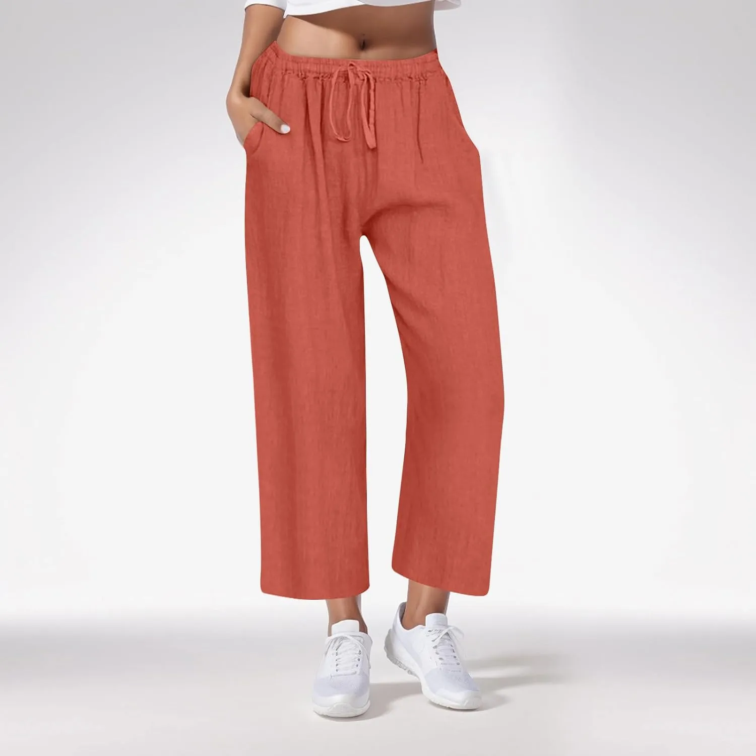 Casual Pants for Women, Wide Leg Cotton Linen Blend Breathable & Comfortable Trousers for Daily Wear, Office, Travel