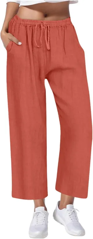 Casual Pants for Women, Wide Leg Cotton Linen Blend Breathable & Comfortable Trousers for Daily Wear, Office, Travel