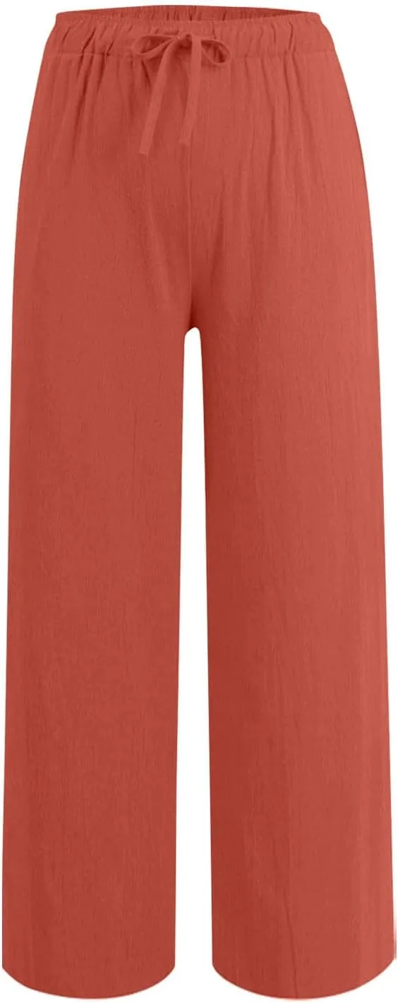Casual Pants for Women, Wide Leg Cotton Linen Blend Breathable & Comfortable Trousers for Daily Wear, Office, Travel