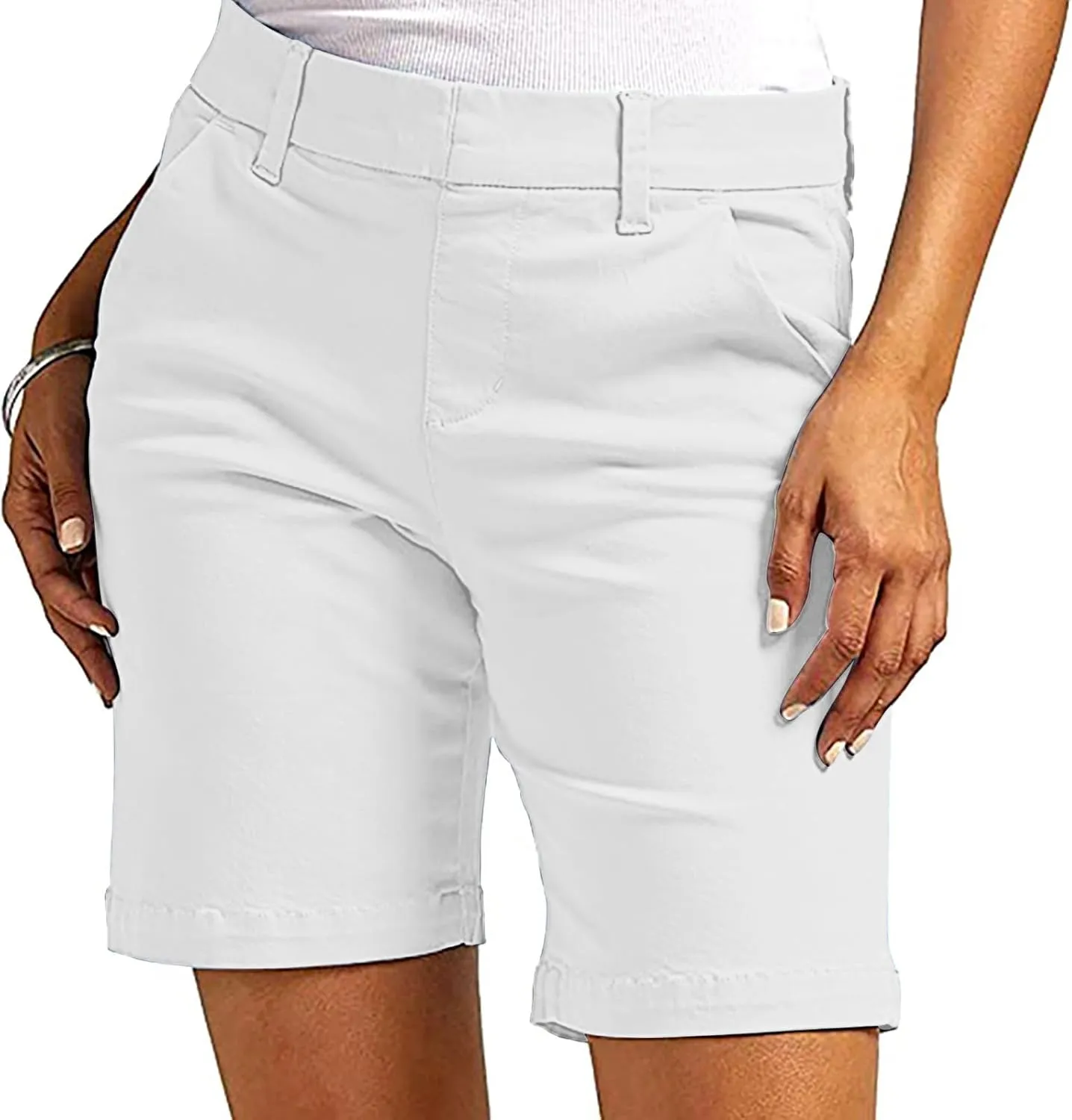 Chino Cargo Shorts Women Casual Slim Fit High Waist Summer Knee Length Bermuda SweatShorts for Hiking,Beach,Outdoors