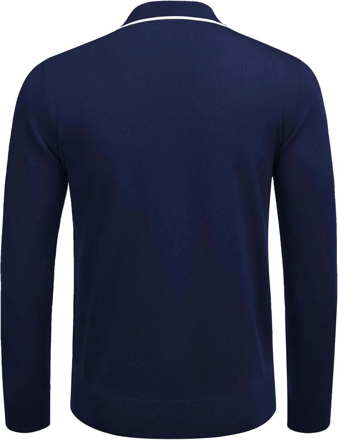 COOFANDY Men's Knit Polo Shirt Long Sleeve Quarter Zip Polo Sweater Casual Golf Shirts Vintage Striped Collar Polo