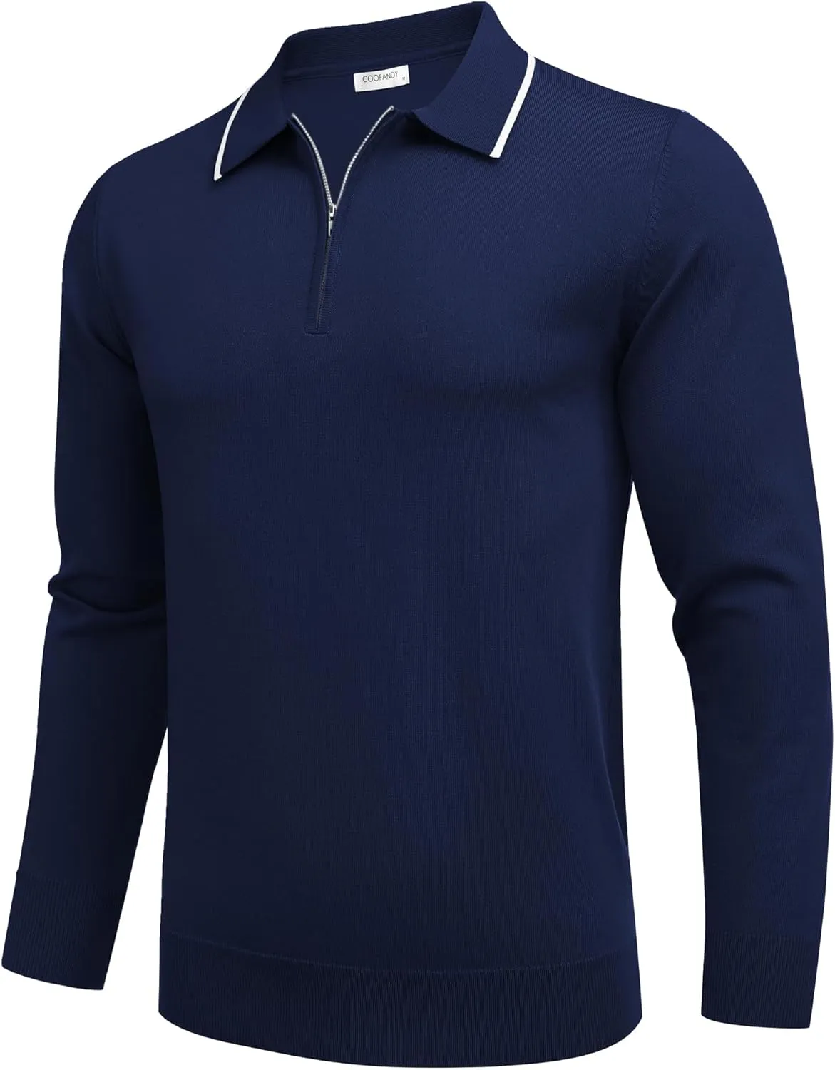 COOFANDY Men's Knit Polo Shirt Long Sleeve Quarter Zip Polo Sweater Casual Golf Shirts Vintage Striped Collar Polo