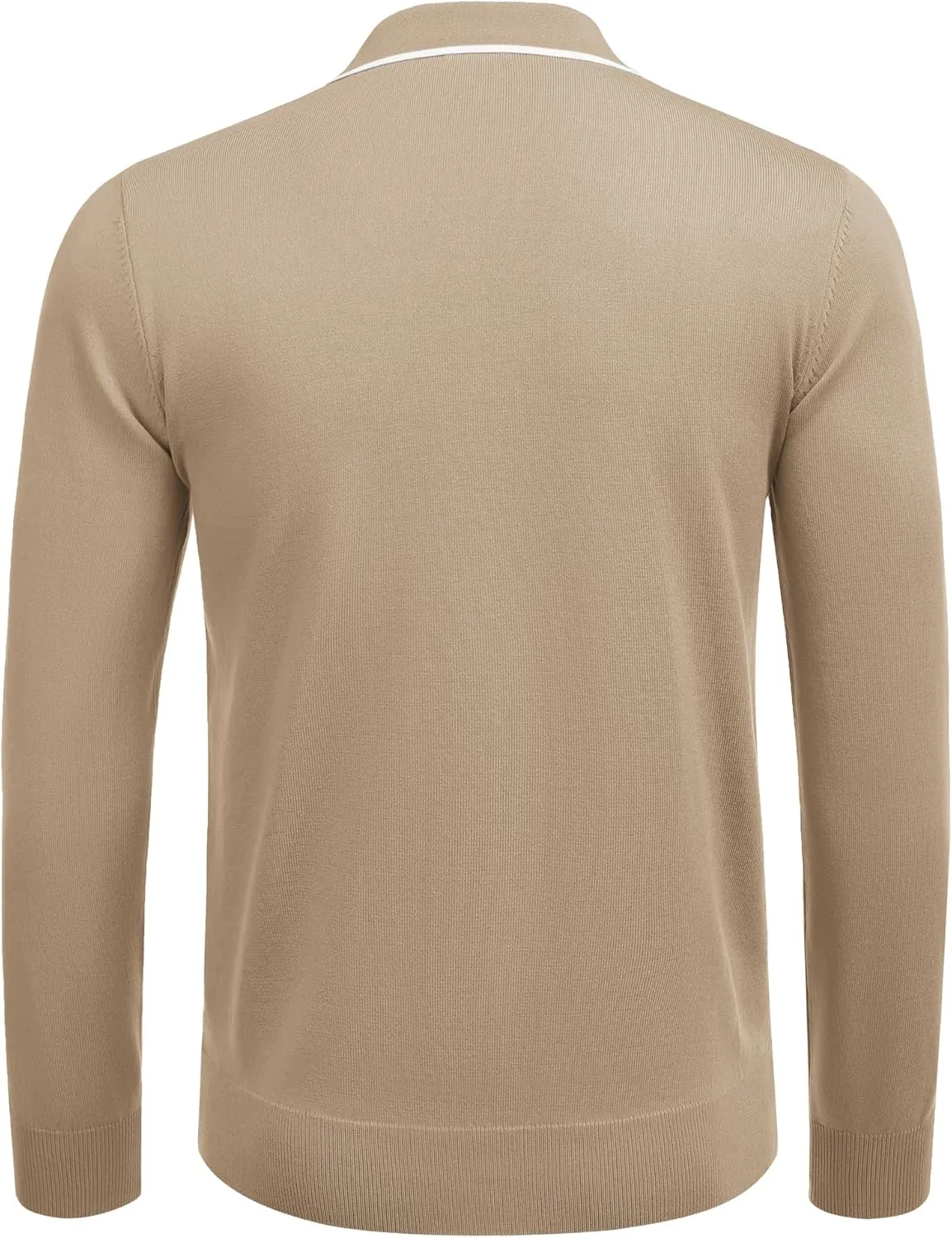 COOFANDY Men's Knit Polo Shirt Long Sleeve Quarter Zip Polo Sweater Casual Golf Shirts Vintage Striped Collar Polo