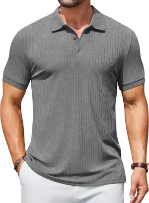 COOFANDY Men's Textured Polo Shirts Short Sleeve Slim Fit Casual Button Polo T-Shirt Summer Collared Golf Shirt