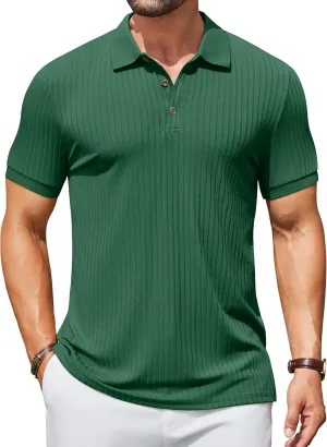 COOFANDY Men's Textured Polo Shirts Short Sleeve Slim Fit Casual Button Polo T-Shirt Summer Collared Golf Shirt