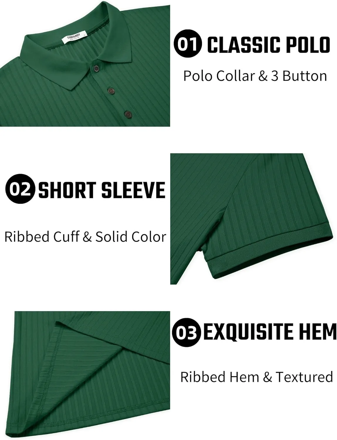 COOFANDY Men's Textured Polo Shirts Short Sleeve Slim Fit Casual Button Polo T-Shirt Summer Collared Golf Shirt
