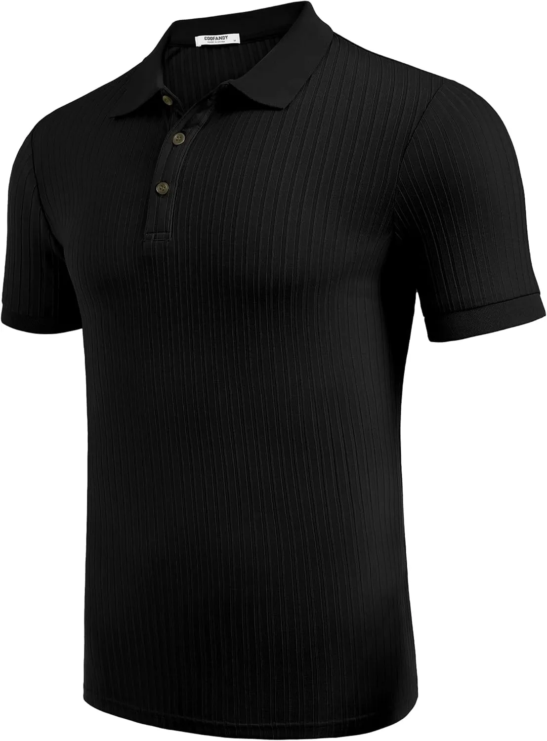 COOFANDY Men's Textured Polo Shirts Short Sleeve Slim Fit Casual Button Polo T-Shirt Summer Collared Golf Shirt
