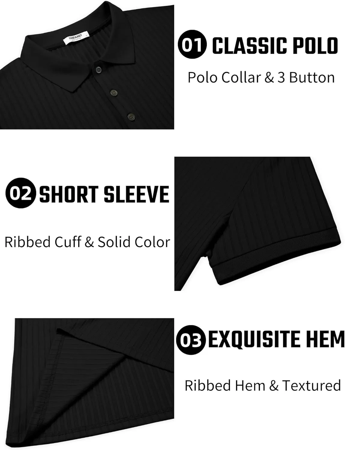 COOFANDY Men's Textured Polo Shirts Short Sleeve Slim Fit Casual Button Polo T-Shirt Summer Collared Golf Shirt