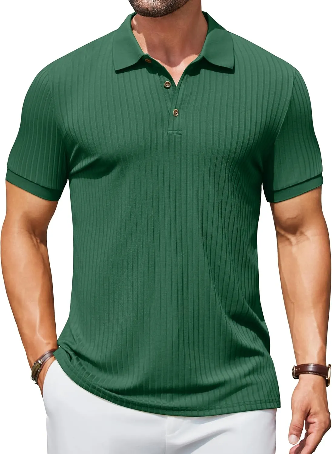 COOFANDY Men's Textured Polo Shirts Short Sleeve Slim Fit Casual Button Polo T-Shirt Summer Collared Golf Shirt