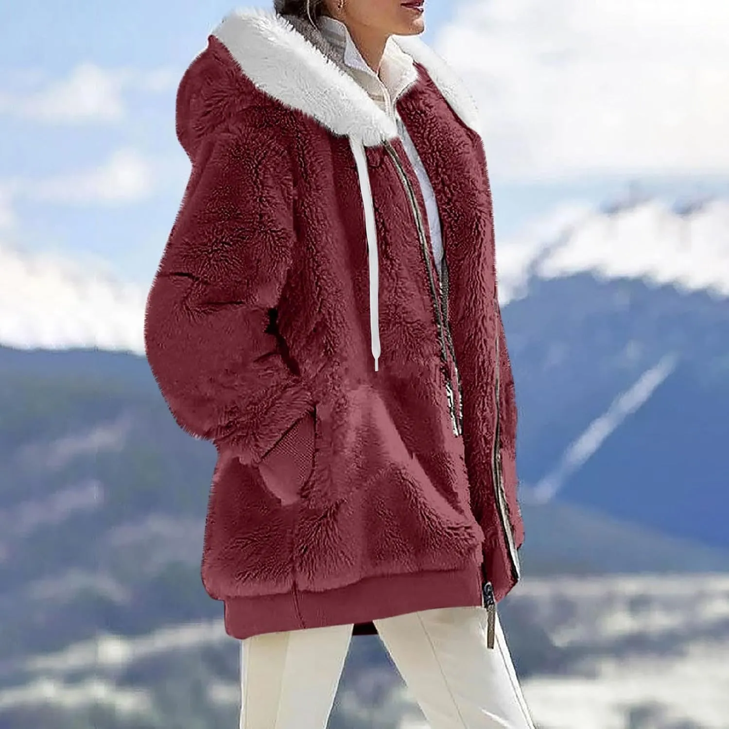 COTECRAM Women's 2023 Winter Warm Sherpa Lined Coat Fashion Plus Size Fleece Jackets Zip Up Hoodies Plush Sweatshirt Outwear