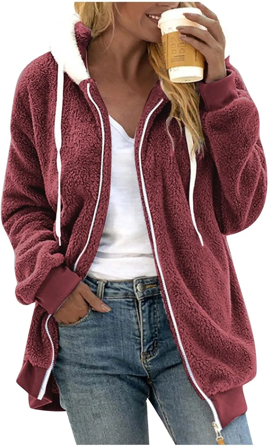 COTECRAM Women's 2023 Winter Warm Sherpa Lined Coat Fashion Plus Size Fleece Jackets Zip Up Hoodies Plush Sweatshirt Outwear
