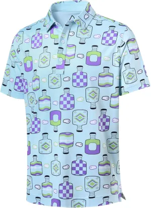DEOLAX Mens Golf Shirt Moisture Wicking Dry Fit Performance Mens Polo Shirts Short Sleeve Fashion Print Golf Shirts for Men