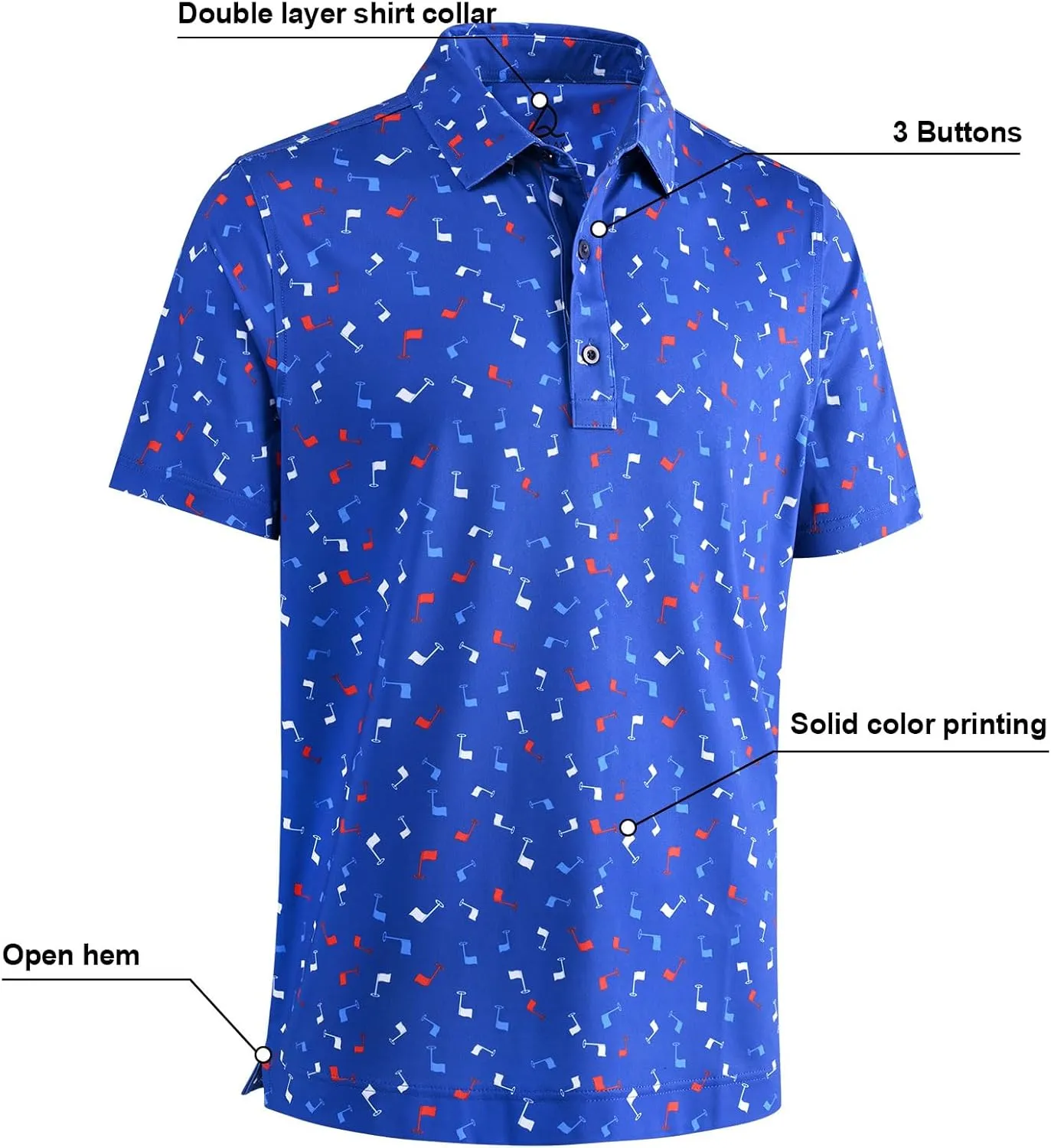 DEOLAX Mens Golf Shirt Moisture Wicking Dry Fit Performance Mens Polo Shirts Short Sleeve Fashion Print Golf Shirts for Men