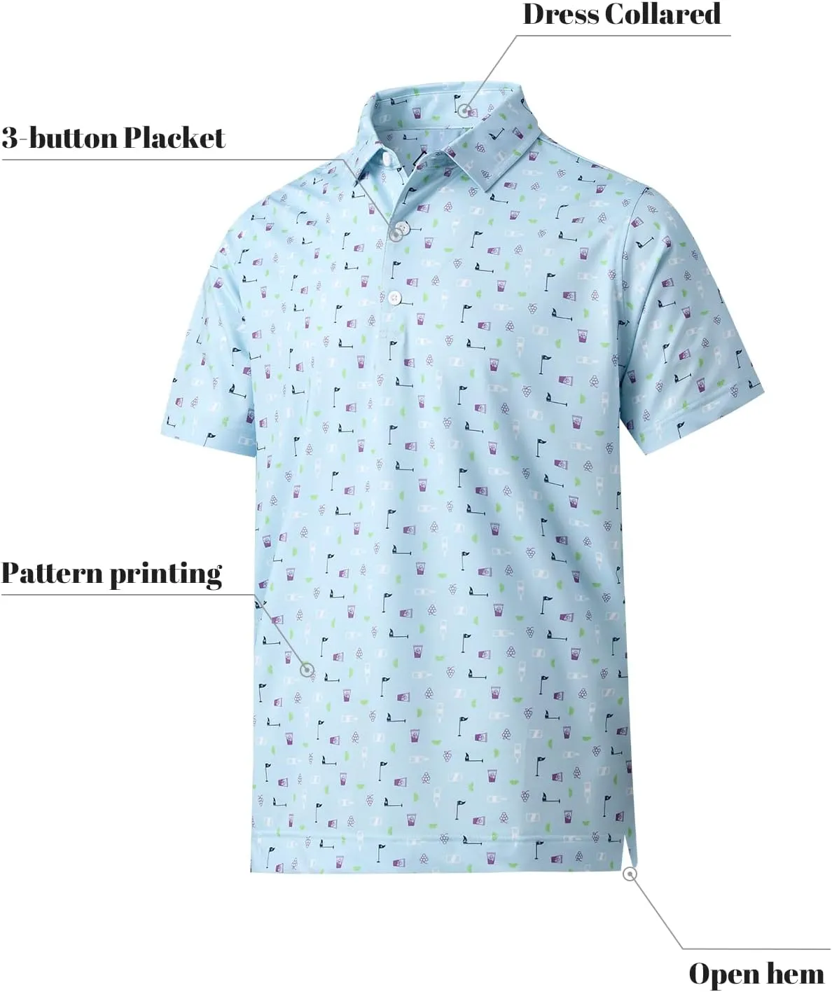 DEOLAX Mens Polo Shirts Moisture Wicking Dry Fit Performance Mens Golf Shirt Regular Fit Fashion Print Short Sleeve Polo