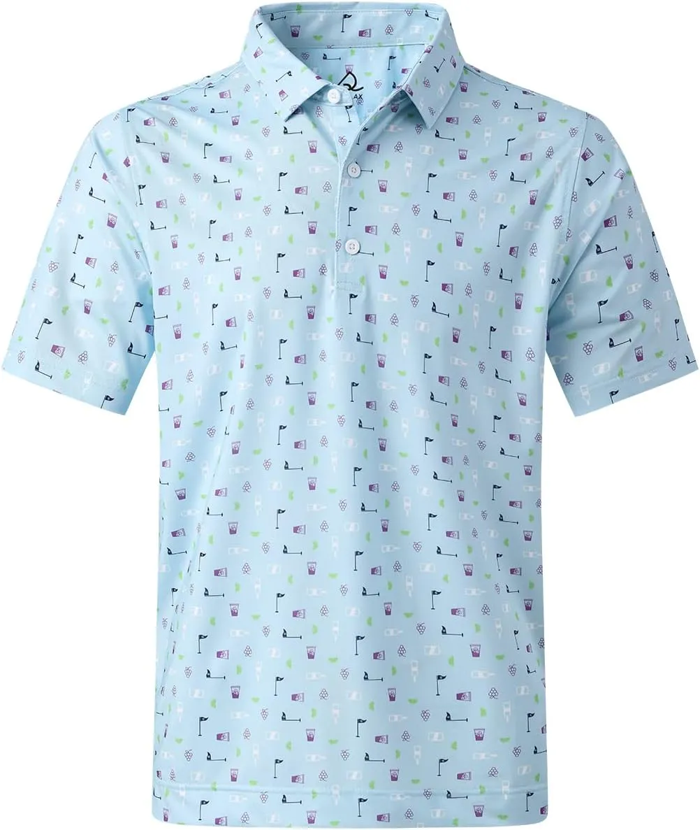DEOLAX Mens Polo Shirts Moisture Wicking Dry Fit Performance Mens Golf Shirt Regular Fit Fashion Print Short Sleeve Polo