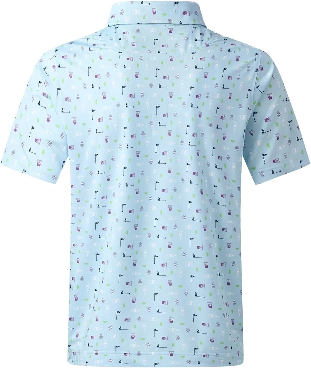 DEOLAX Mens Polo Shirts Moisture Wicking Dry Fit Performance Mens Golf Shirt Regular Fit Fashion Print Short Sleeve Polo