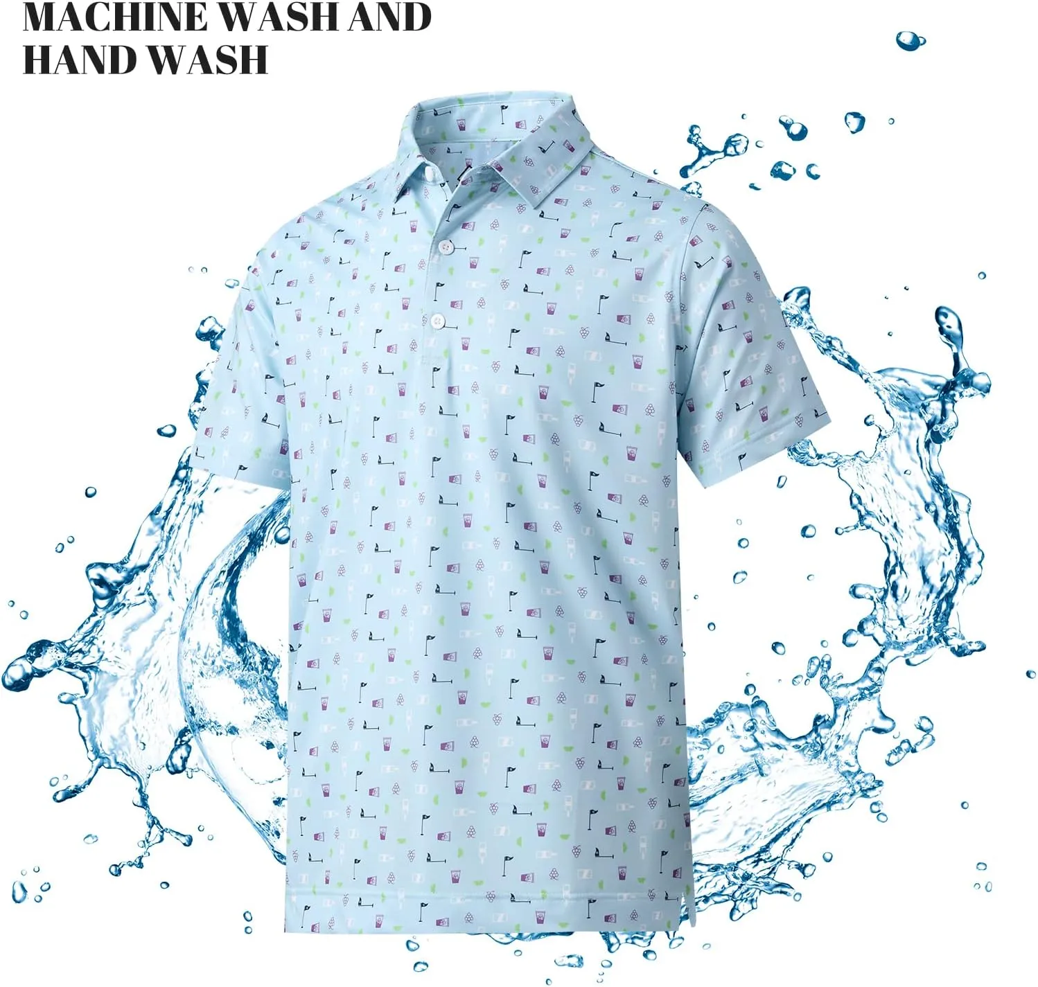 DEOLAX Mens Polo Shirts Moisture Wicking Dry Fit Performance Mens Golf Shirt Regular Fit Fashion Print Short Sleeve Polo
