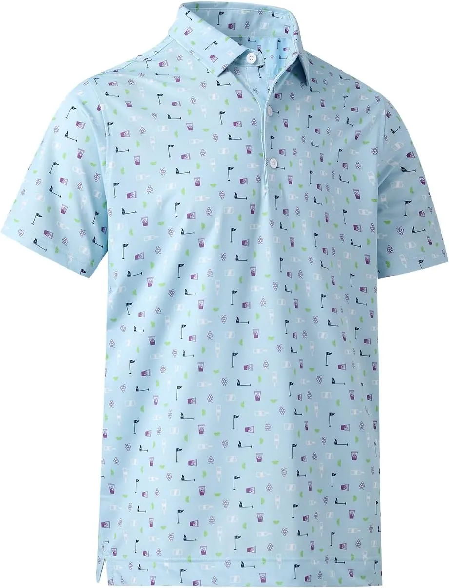 DEOLAX Mens Polo Shirts Moisture Wicking Dry Fit Performance Mens Golf Shirt Regular Fit Fashion Print Short Sleeve Polo