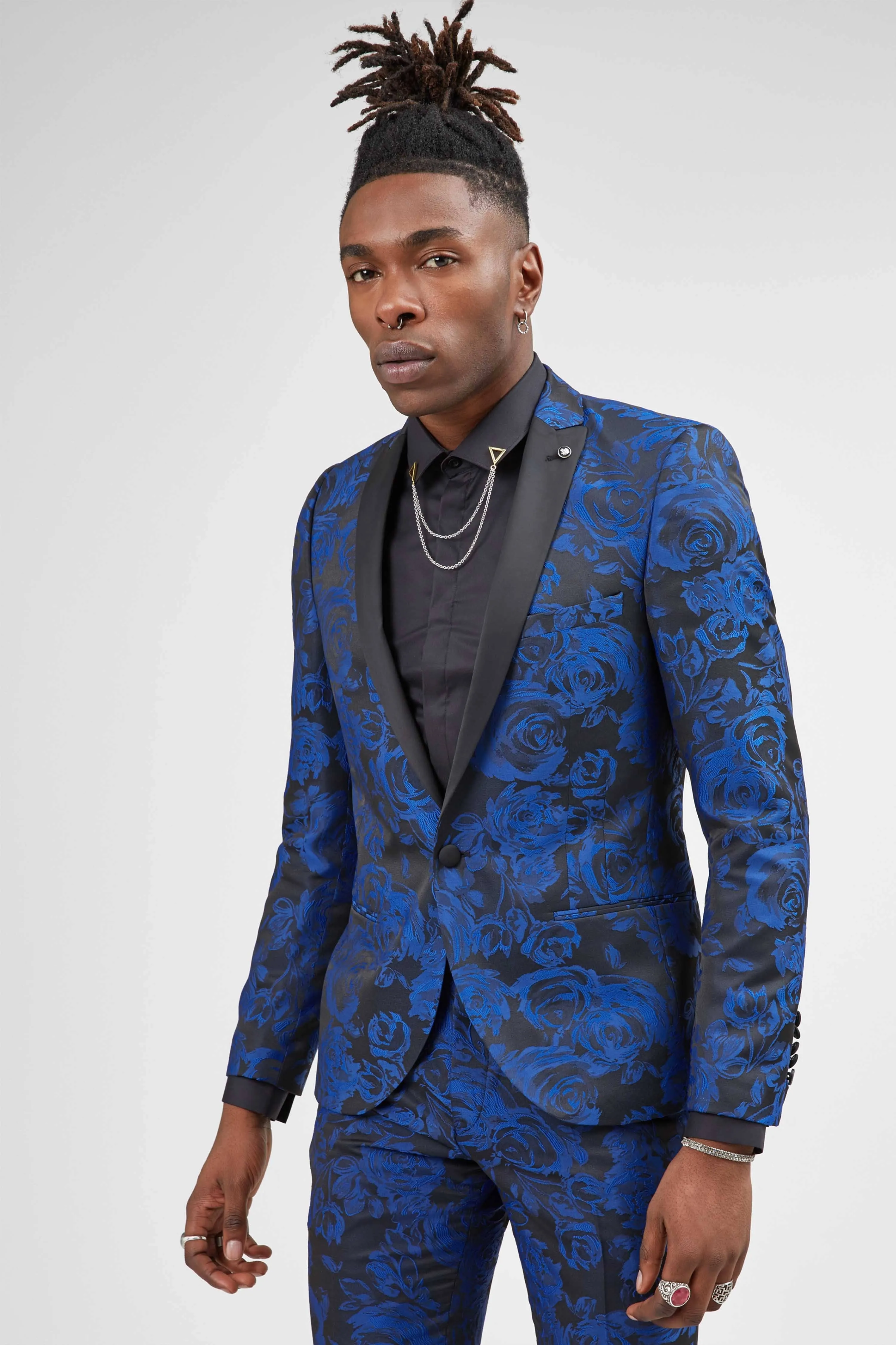 Ersat Skinny Fit Blue Floral Tuxedo Suit