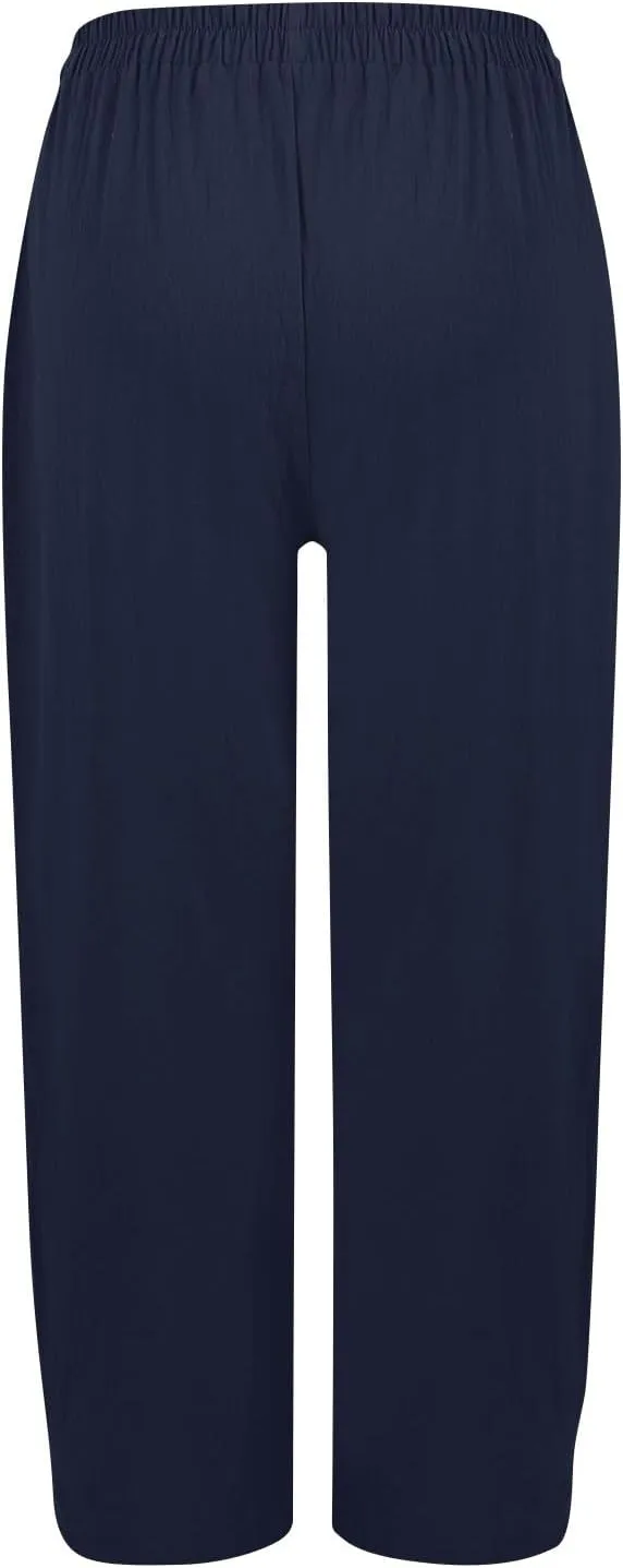 fanmpghleoo Wide Leg Linen Pants for Women Casual Elastic High Waisted Linen Pants Women Summer Linen Trousers with Pockets
