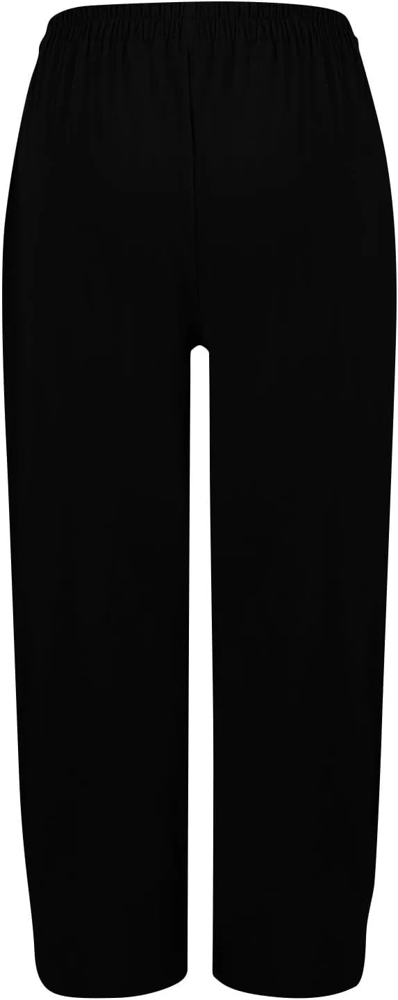 fanmpghleoo Wide Leg Linen Pants for Women Casual Elastic High Waisted Linen Pants Women Summer Linen Trousers with Pockets