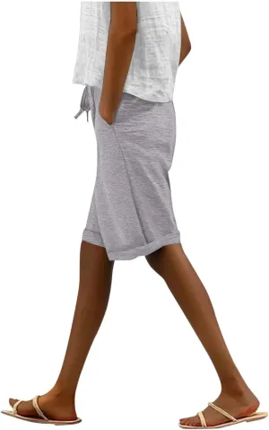 Half Shorts Pants for Women Trendy 2025 Summer Casual Shorts Elastic High Waisted Wide Leg Dressy Short with Pockets