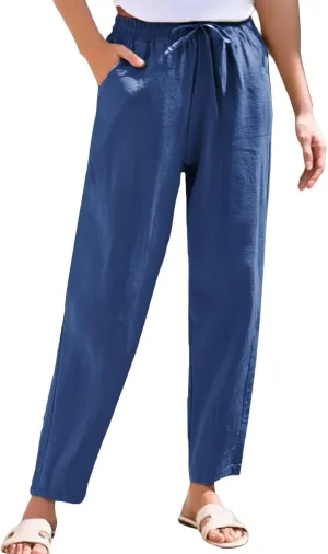 High Waisted Linen Pants Women Straight Leg Summer Trousers, Cotton Pants for Women Lounge Cotton Workout