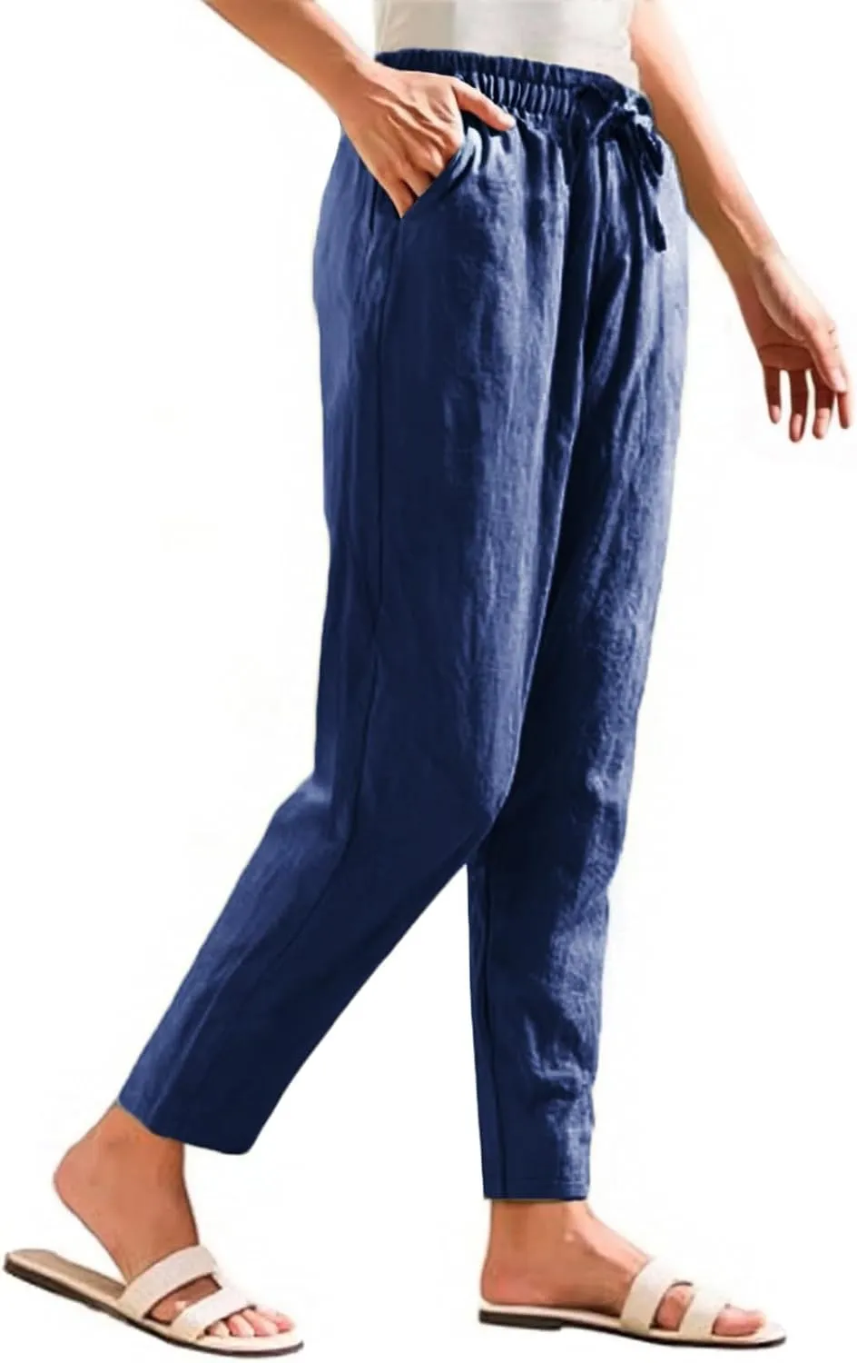High Waisted Linen Pants Women Straight Leg Summer Trousers, Cotton Pants for Women Lounge Cotton Workout