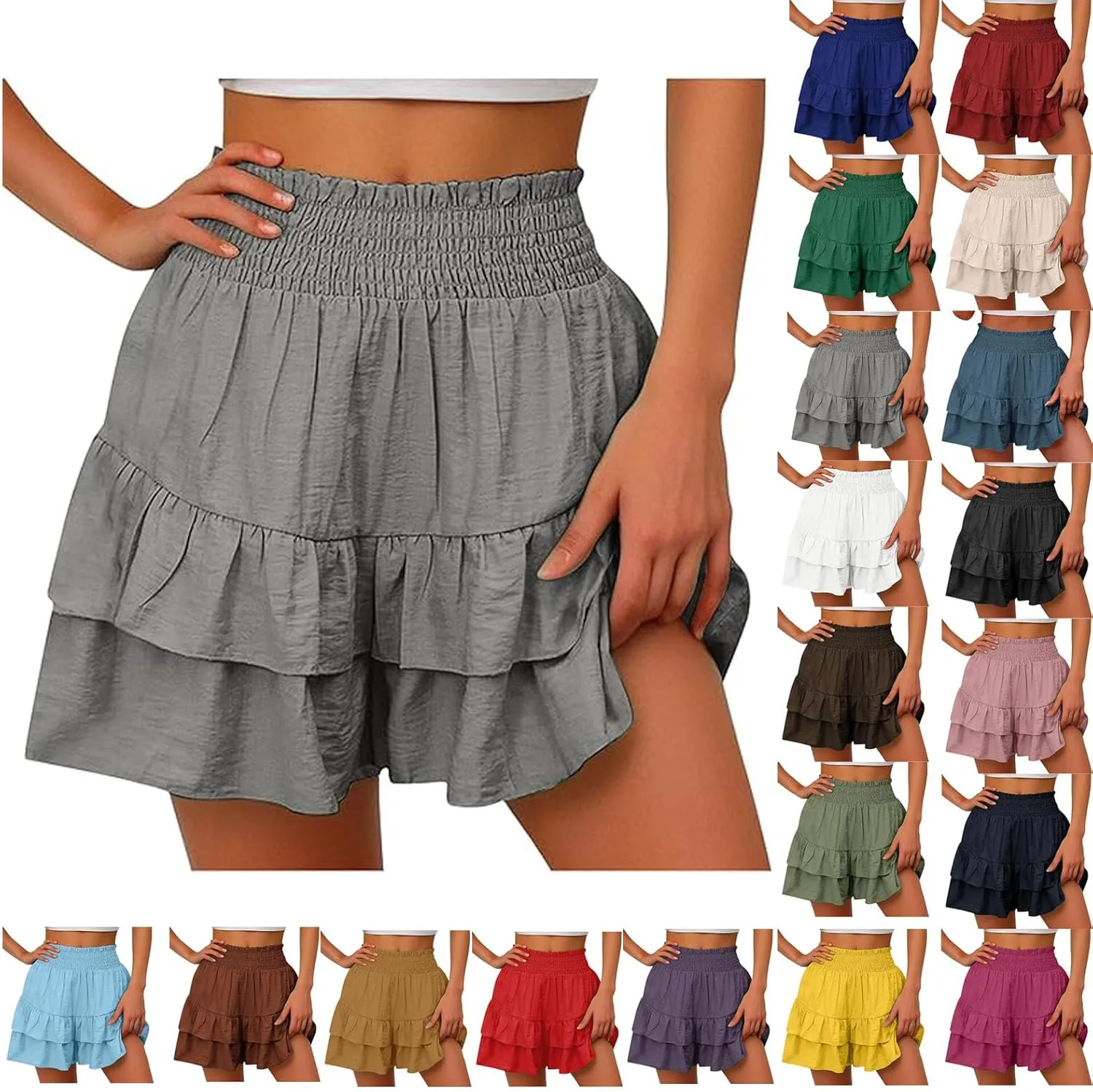 High Waisted Shorts Women Summer Ruffled Flowy Elastic Waist Mini Skirts Casual Tiered Layered Clothes Trendy 2025
