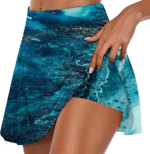 hlysgo Women's Athletic Workout Tennis Skorts Summer Trendy Tie-Dye Print High Waist Flowy Mini Skirt with Inner Shorts