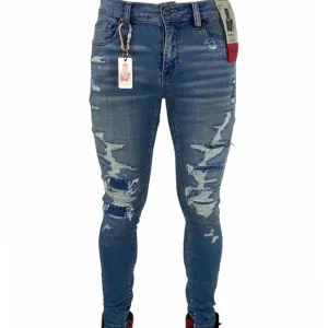 Industrial Indigo Distressed Jeans-Blue