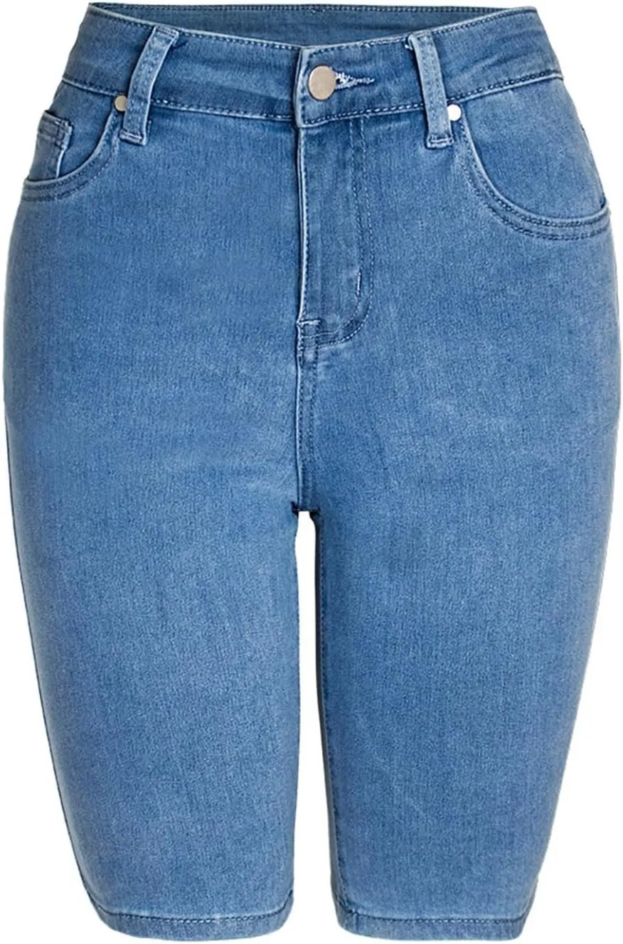 Jean Shorts for Women Denim High Waisted Roll Up Hem Straight Leg Denim Jean Shorts Stretch Summer Short Pants with Pockets