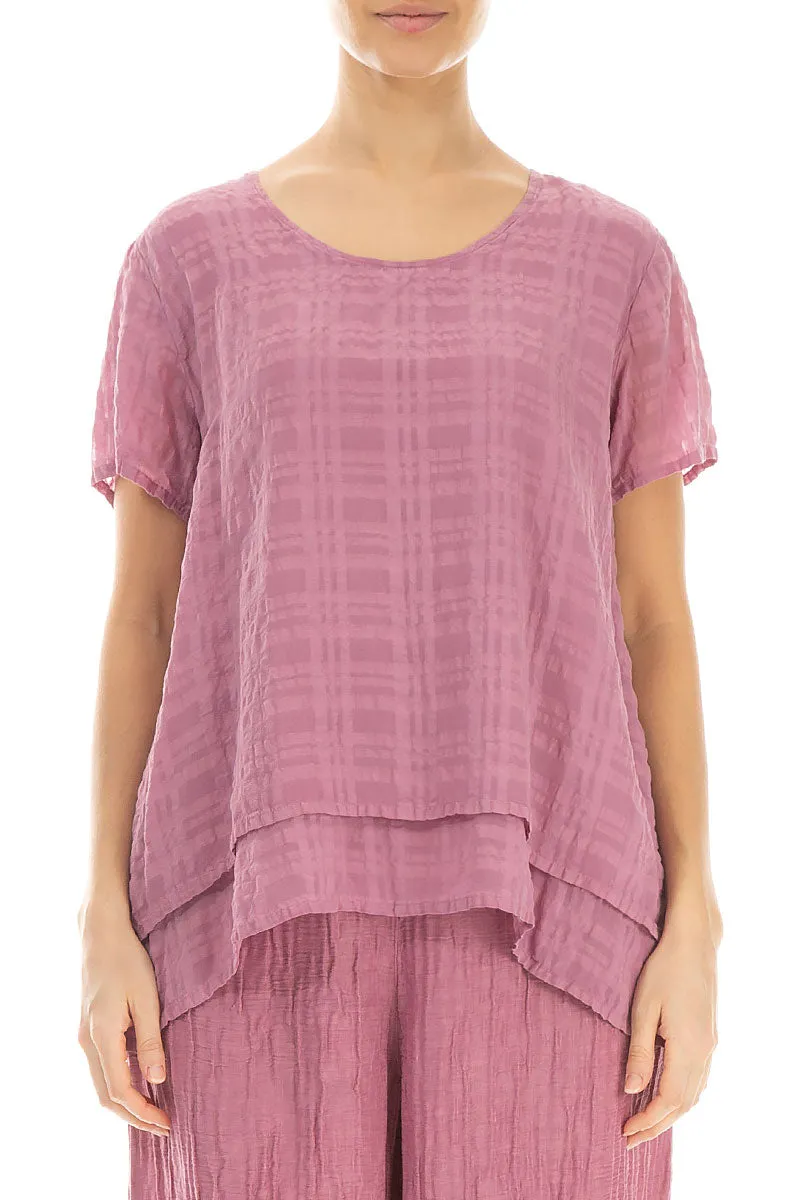 Layered Mauve Taupe Checkered Silk Cotton Blouse