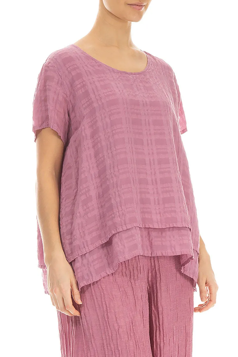 Layered Mauve Taupe Checkered Silk Cotton Blouse