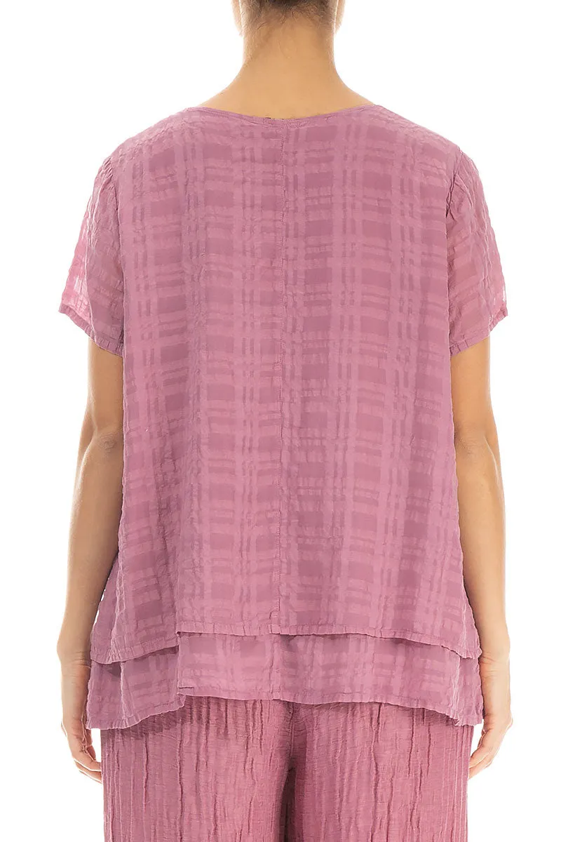 Layered Mauve Taupe Checkered Silk Cotton Blouse