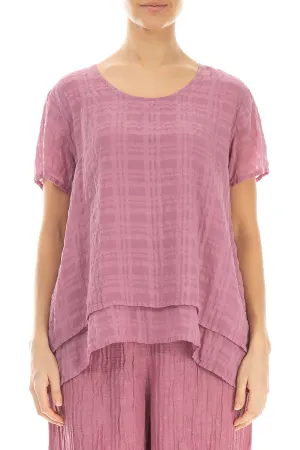 Layered Mauve Taupe Checkered Silk Cotton Blouse