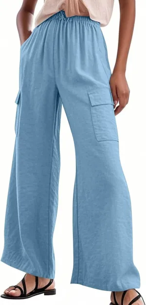 Linen Cargo Pants Women Lightweight Business Casual Summer Pants Comfy Cotton Work Trousers Baggy Slacks with Pockets