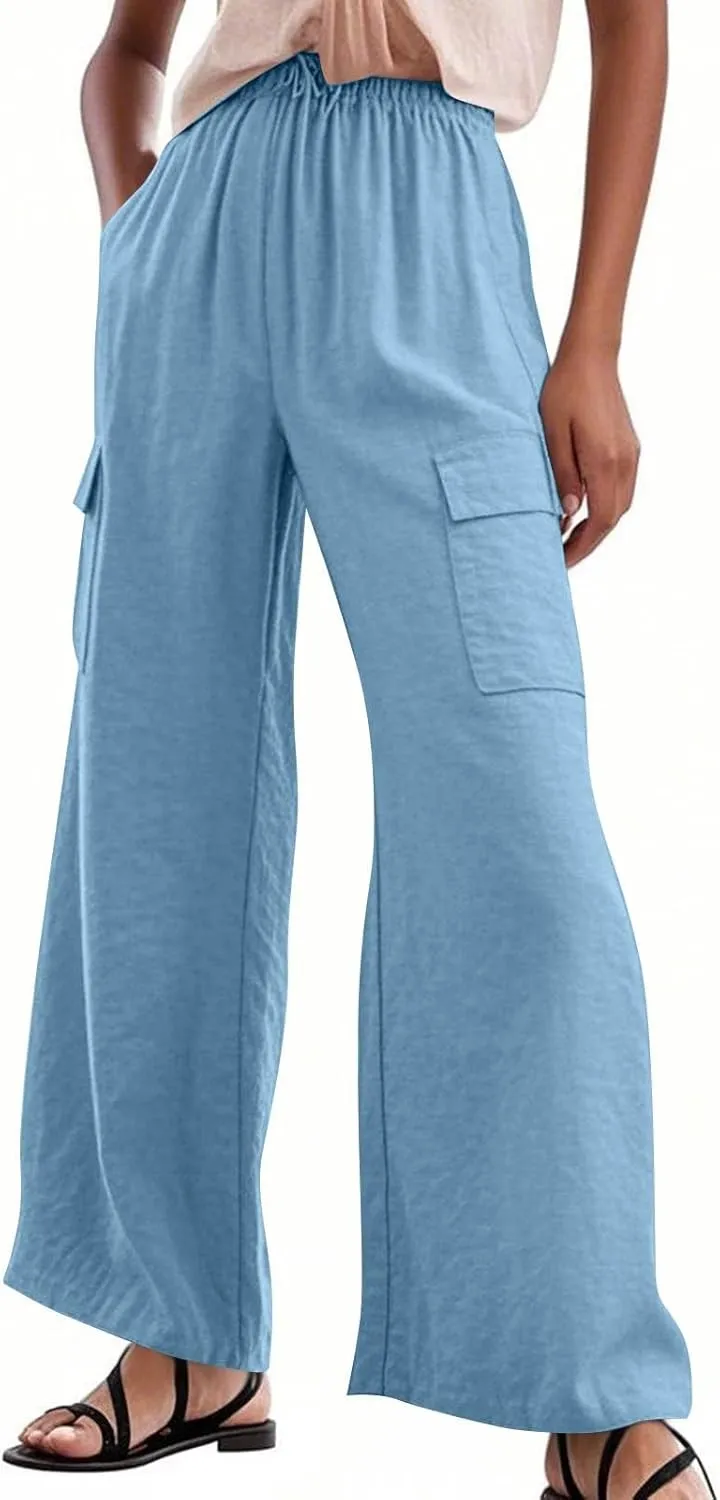 Linen Cargo Pants Women Lightweight Business Casual Summer Pants Comfy Cotton Work Trousers Baggy Slacks with Pockets